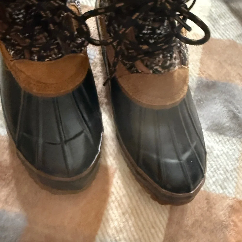 Khombu Women's Faux Fur Lined Leather Lace Up Duck Boots Tan Brown Black Size‎ 8